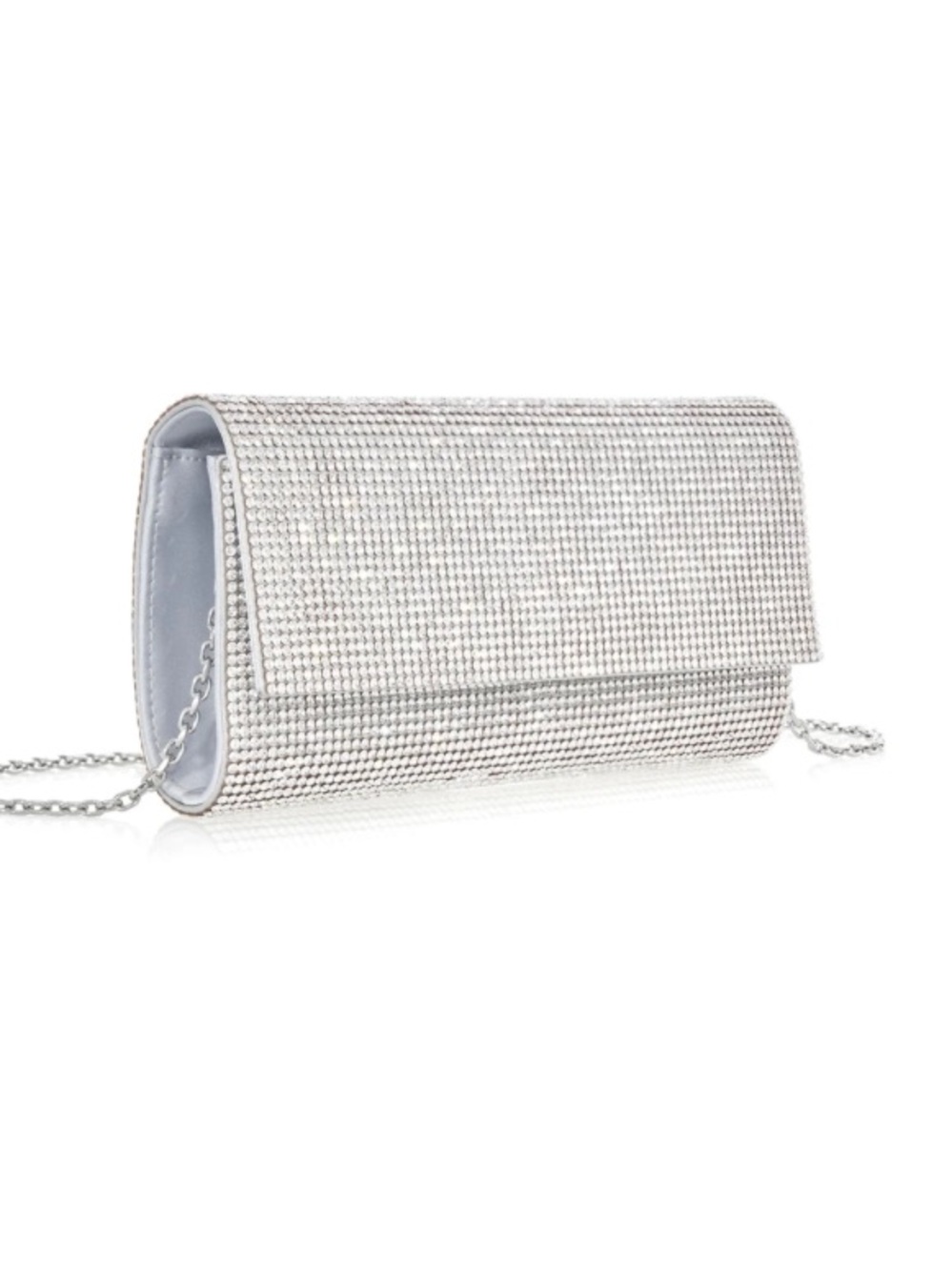 Judith Leiber Silver Crystal Mesh Evening Clutch with Chain PreOwned